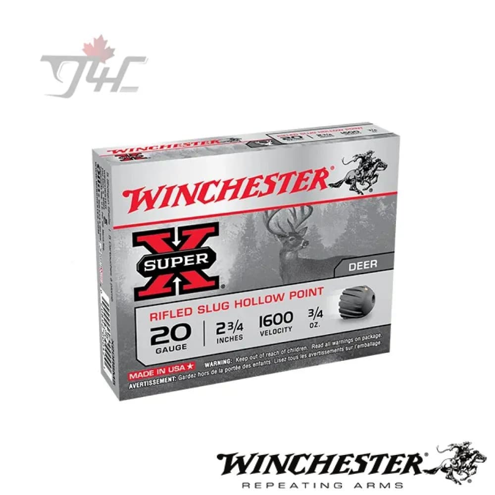 Winchester Super-X 20 Gauge 3/4 oz. 2-3/4 inch Rifled Slugs HP 5rds — g4cgunstore