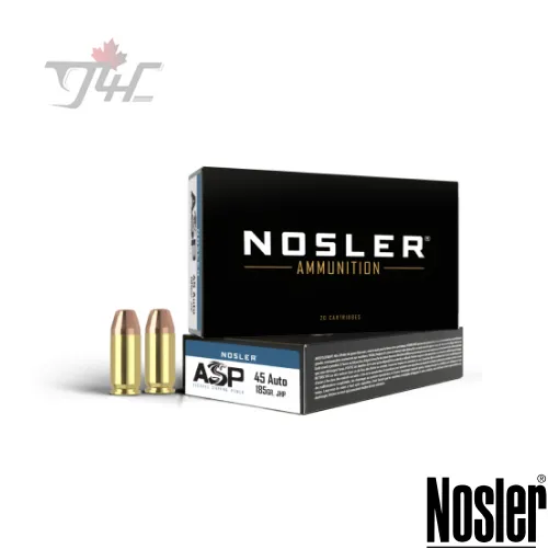 Nosler Match Grade ASP .45 ACP 185gr JHP 20rds — g4cgunstore