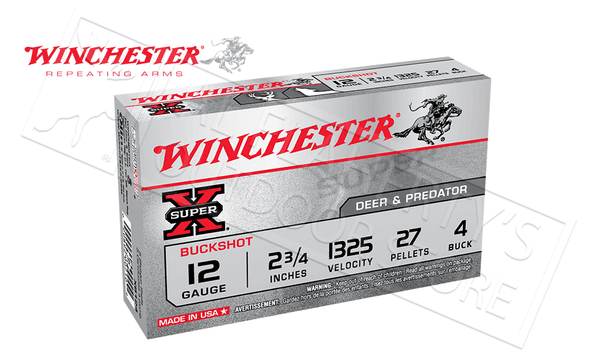 Winchester Super-X Buckshot for Deer and Predator 12 Gauge 2-3/4", 4-Buck 27 Pellet Box of 5 #XB124 — Al Flaherty's